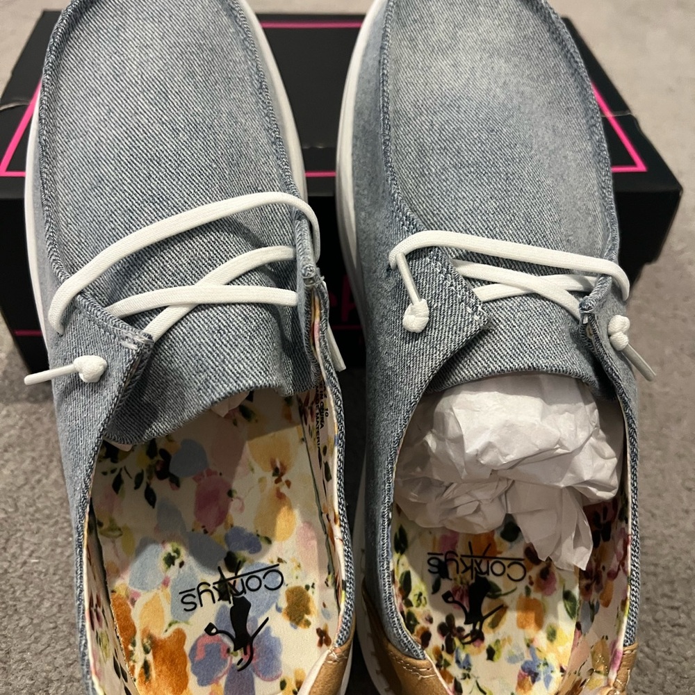 Corkys Blue Denim Shoes with Floral Interior
